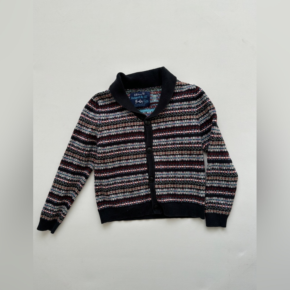 Collar Cardigan - Stripped - Blue/Red - Size 5-6T